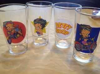Betty Boop Set Of 4 Drinking Glasses Pint 16 Oz Htf 2005 Fleischer Studios