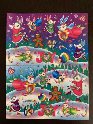 Vintage Lisa Frank Holiday Sticker Sheet S355 Ballerina Bunnies Gingerbread Man
