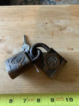 Two (2) Vintage Yale Y&t Brass Locks - - Keyed Same With Keys