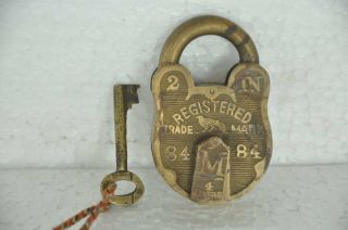 Old Brass Bird & Lines Engraved Unique Shape Handcrafted Padlock
