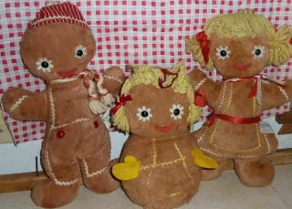Vintage Set Of 3 Knickerbocker Dolls Gingerbread Boy Girl& Rare Baby Musical