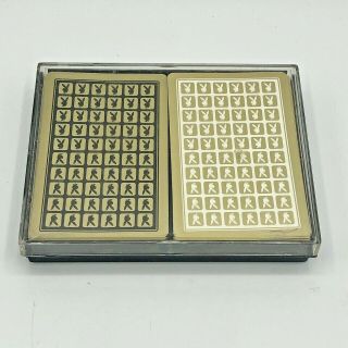 Vintage Playboy Playing Cards 2 Decks Box Black Gold White Plastic Case Heffner