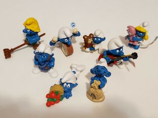 Vintage Smurfs Set Of 8 Schleich Peyo Figures Smerfette