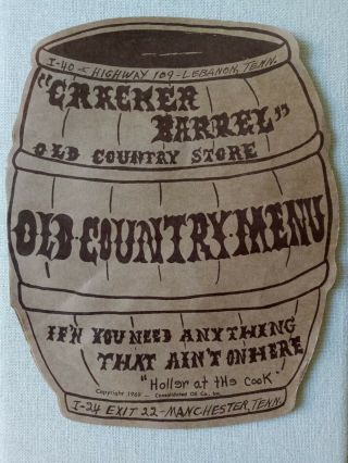 1969 Cracker Barrel Menu Old Country Store Restaurant Chain