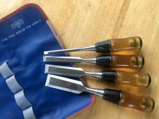 Stanley No.  60 Butt Chisels,  Set Of 4 Unused/nos In Roll,  1”,  3/4”,  1/2”,  1/4”