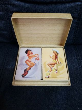 Cowgirl Pin - Up Playing Cards 2 Deck Set Quick On The Draw Advertising Jackson Mi