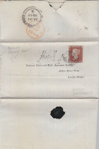 1844 Qv Hampshire Botley Penny Post On Cover With A Good 1d Penny Red Stamp