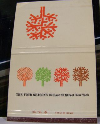 Rare Vintage Matchbook Cover H2 York City East 52 St Four Seasons Color Tree