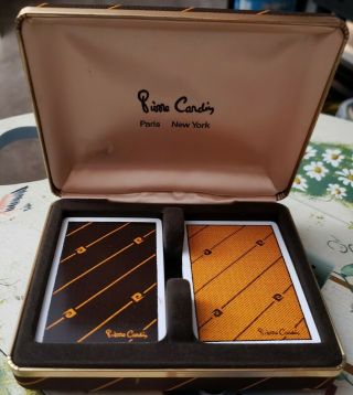 Vintage Pierre Cardin 2 Deck Designer Plastic Playing Cards With Case