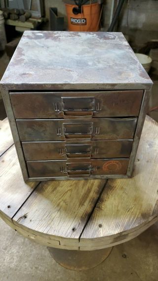 Vintage Industrial Metal 4 Drawer Small Parts Cabinet Tool Jewelry Craft Box