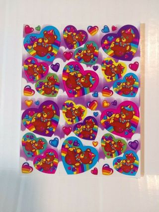 Vintage Lisa Frank Sticker Sheet S167 Teddy Bear Rainbow Hearts
