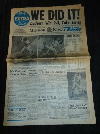 Oct.  8,  1959 Los Angeles Newspaper: Dodgers World Series Champions; Army Elvis