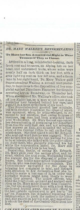 Mary Edwin Walker,  M.  D. ,  Arresed For Wearing Mens Clothing.  1878 News