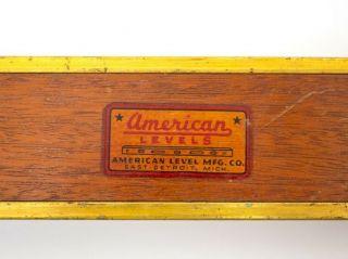 Vintage Wood,  Brass American Level Mfg.  Co.  36 " Carpenters Tool Mcm