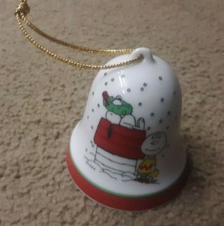Vintage 1965 Peanuts Snoopy & Charlie Brown Ceramic Bell Christmas Ornament
