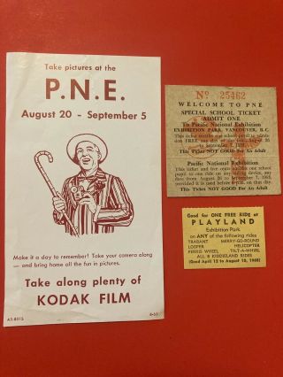 Playland Passes 1953 & 1968 Vintage Vancouver P.  N.  E.  Kodak Film Ad Pass E60