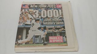July 10 2011 York Post Ny Yankees Derek Jeter 3000 Hit Newspaper