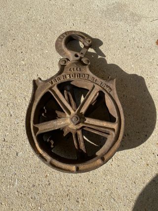 Antique Louden Senior 1717 Hay Carrier Trolley Drop Pulley Cast Iron Barn Cdp
