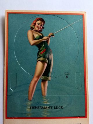 1941 Pin Up Girl Popup Blotter by Earl Moran Sexy Fisherwoman Fisherman ' s Luck 2