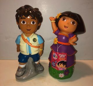 Dora The Explorer And Diego Bubble Bath Bottles Collectible Soaky Empty