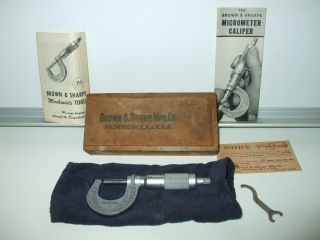 Vintage Brown & Sharpe Mfg.  Co.  Micrometer Caliper No.  13rs With Wood Box