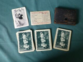 Vintage Russell Playing Card Co The York Girl Playing Cards In Leather Case