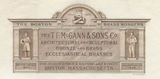 1909 Letterhead Boston Brass Mongers,  T.  F.  Mcgann & Sons Architectural Sculpturs