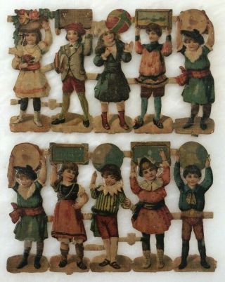 C 1900 Victorian School Children Die Cut Scrap Antique Ephemera