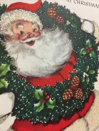 Vintage Rust Craft Marjorie Cooper Christmas Santa Claus Glitter Greeting Card