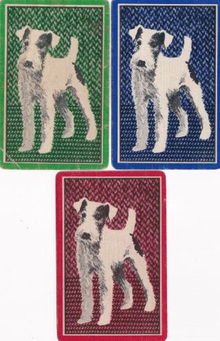 Set 3 Deco Terrier Dog Puppy All Single Vintage Swap Playing Cards