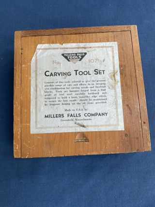Vintage Millers Falls Company Carving Tool Set No.  107 Wood Box