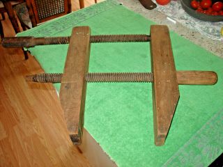 Vintage 18 " Large Wooden Wood Vise Adjustable Clamp Screw Tool
