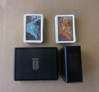 2 Decks Vintage Kem Jade Playing Cards 1969 With Reorder Cards & 2 Plastic Cases