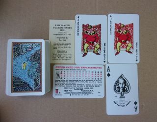 2 DECKS VINTAGE KEM JADE PLAYING CARDS 1969 WITH REORDER CARDS & 2 PLASTIC CASES 3