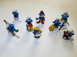 Vintage Smurfs Set Of 8 Schleich Peyo Figures Papa Smurf
