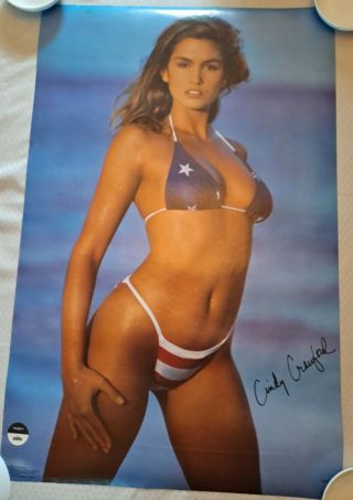 Vintage 1990 Cindy Crawford American Flag Bikini Poster
