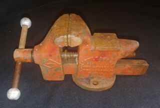 Vintage Littlestown Foundry No 25 Bench Vise Green Old 3 1/2 " Jaws Littco Pa Usa