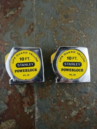 2 Vintage Stanley Powerlock Lifeguard Yellow Tape Measure 10 Ft Usa Pl 10
