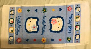 Sanrio Hello Kitty Rare Hand Kitchen Face Towel 11” X 21” Blue Flower Designs