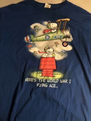 Snoopy Here’s The World War 1 Flying Ace Xl Blue T - Shirt