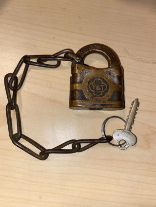 Vintage Brass Yale & Towne Padlock With Key