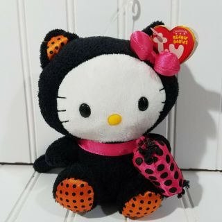 Halloween Ty Beanie Baby Hello Kitty In Cat Costume With Candy 6 Inch Plush