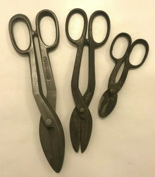 3pc Vintage Steel Tin Snips Sheet Metal Cutting Shear Cutter Industrial