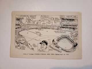 Yankee Stadium 1942 Cartoon Babe Ruth Lou Gehrig Joe Dimaggio Tony Lazzeri