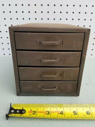 Vintage Metal 4 Drawer Small Parts Box Cabinet For Machinist Or Hobbyist