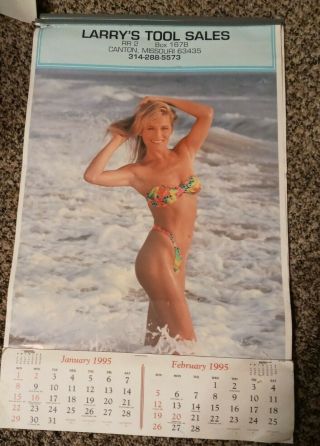 Vintage Advertising Wall Garage Pin - Up Bikini Model Calendar Larry 