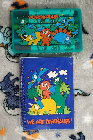 93 Vtg Sanrio We Are Dinosaurs 6 Markers Set And A 3.  75 " X 5 " Spiral Notebook