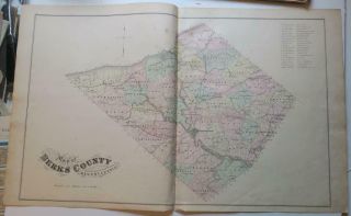 1876 Hand - Colord Map Of Berks County,  Pa,  Rrs,  Rivers,  Townships,  Creeks,  Pos