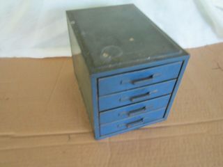 Industrial Small Metal 4 Drawer Parts Storage Cabinet Organizer Vintage Green