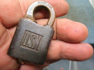 Miniature old YALE Navy military logo ptpk push padlock lock U.  S.  N.  with a key. 2